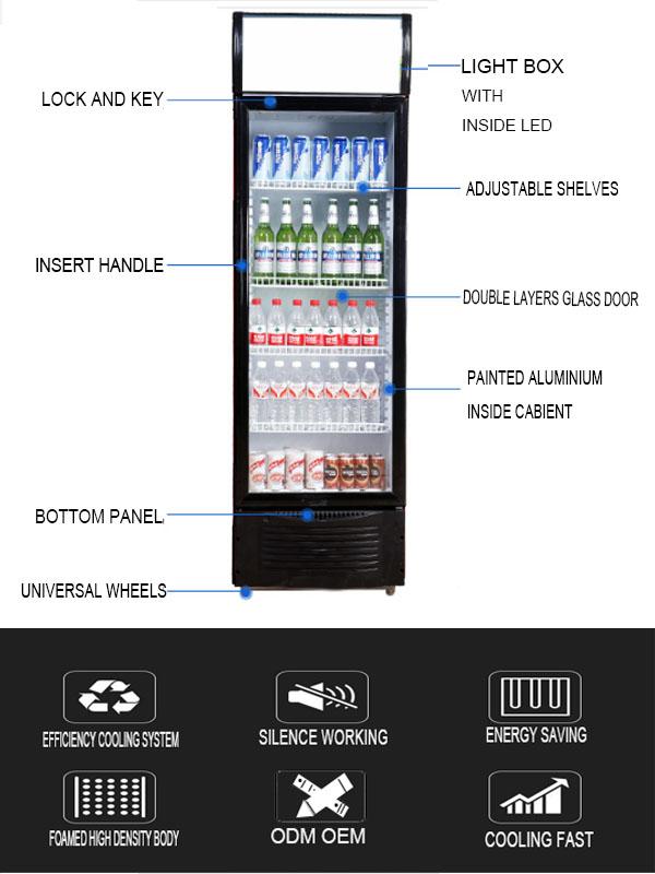 상업적 이용을 위한 똑바로 선 음료수 디스플레이 냉동고 한 개의 유리문 수직 디스플레이 냉동기